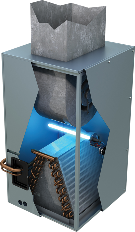 Whole-home air filtration and UV air purifier system installed inside an HVAC unit by Dowd Heating & Air Conditioning to improve indoor air quality.